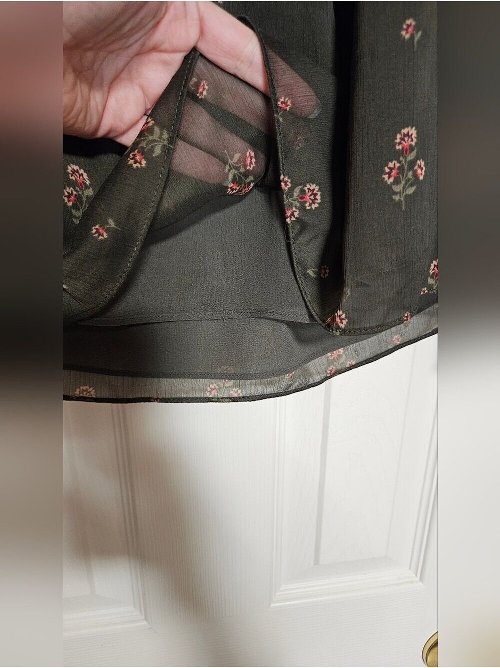 White House Black Market Olive Brown Floral Blouse - Picture 8 of 9